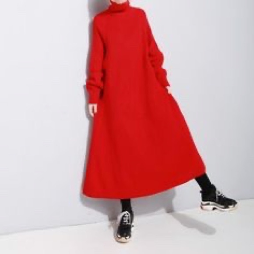 Red Turtleneck Sweater Dress